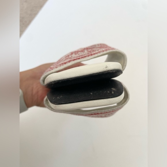 Prada Red White Jacquard canvas logo embroidered quilted leather sandals EU 38.5 - Picture 7 of 10